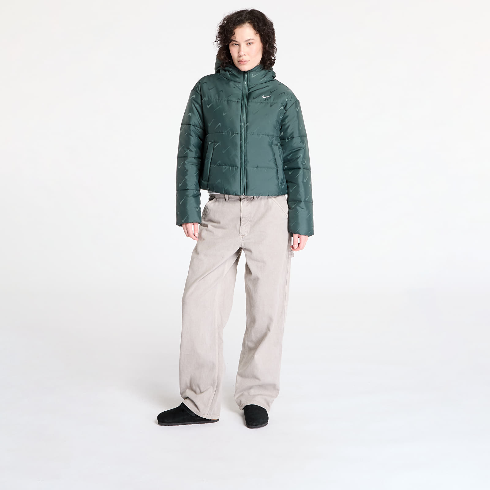 Naisten takit Nike Sportswear Classic Women's Loose Therma-FIT Puffer Jacket Vintage Green/ White