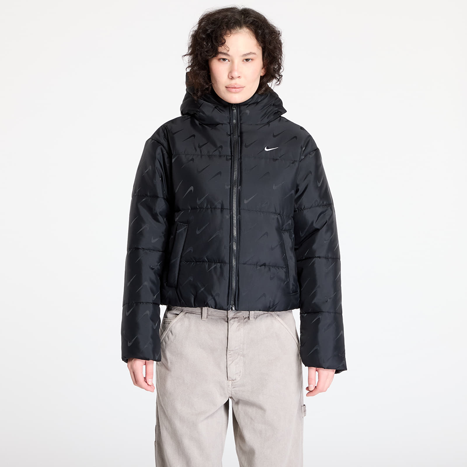 Dámske bundy Nike Sportswear Classic Women's Loose Therma-FIT Puffer Jacket Black/ White