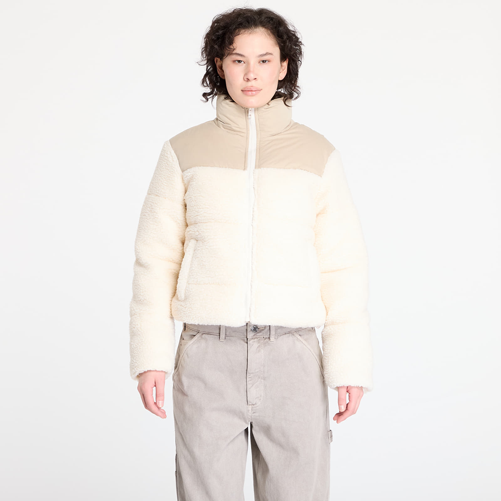 Naiste jakid Urban Classics Ladies Short Sherpa Mix Puffer Jacket Wet Sand/ Sand