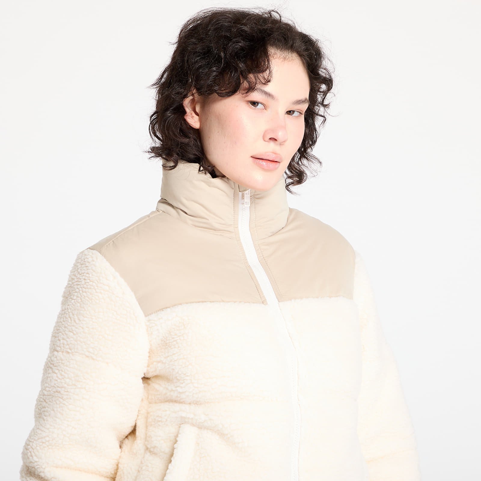 Naiste jakid Urban Classics Ladies Short Sherpa Mix Puffer Jacket Wet Sand/ Sand