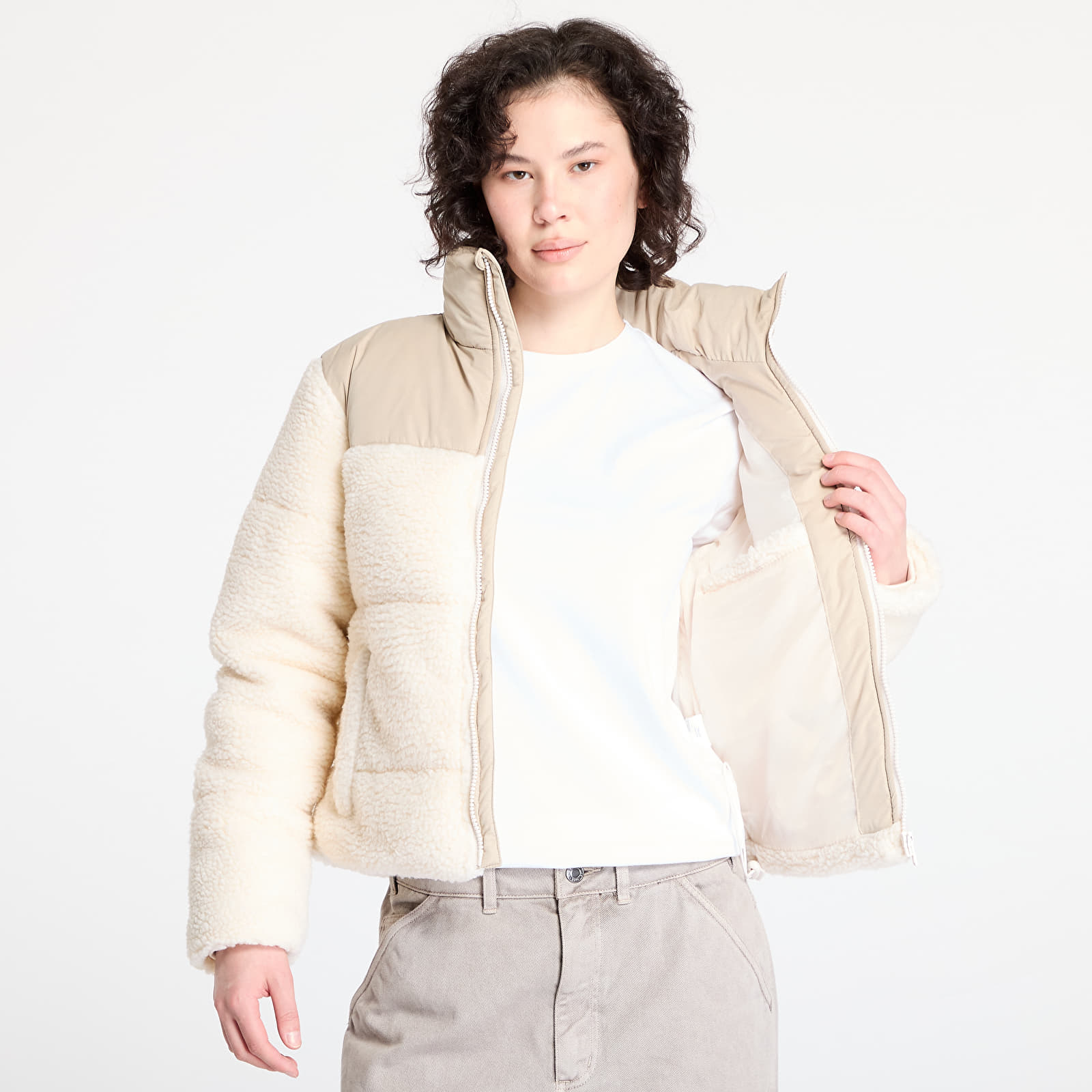 Naiste jakid Urban Classics Ladies Short Sherpa Mix Puffer Jacket Wet Sand/ Sand