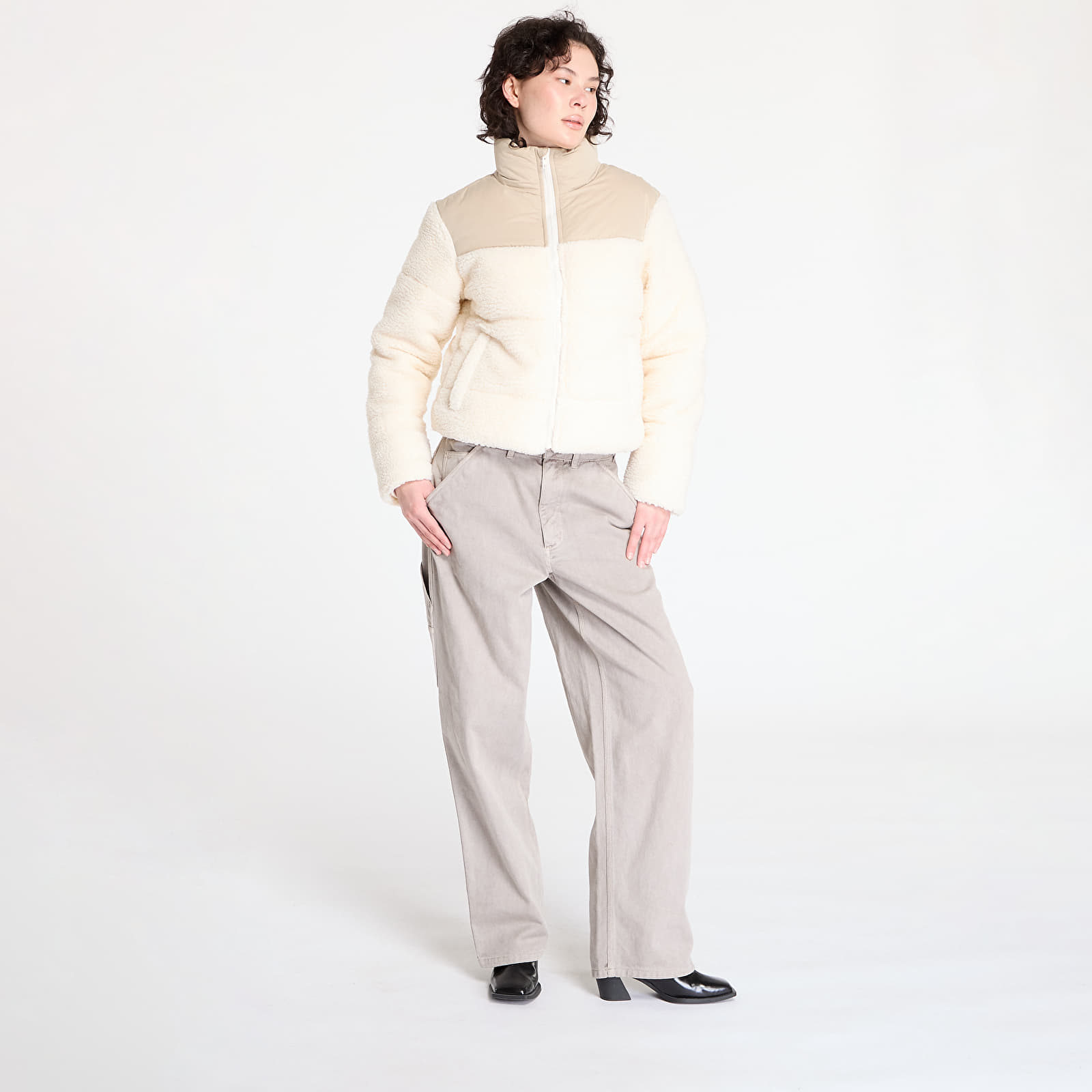 Naiste jakid Urban Classics Ladies Short Sherpa Mix Puffer Jacket Wet Sand/ Sand
