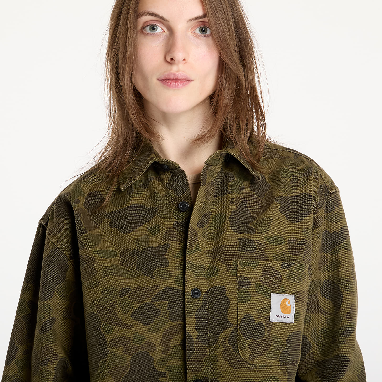 Camisas para hombre Carhartt WIP Long Sleeve Duck Shirt UNISEX Camo Duck/ Green/ Office Green Garment Dyed