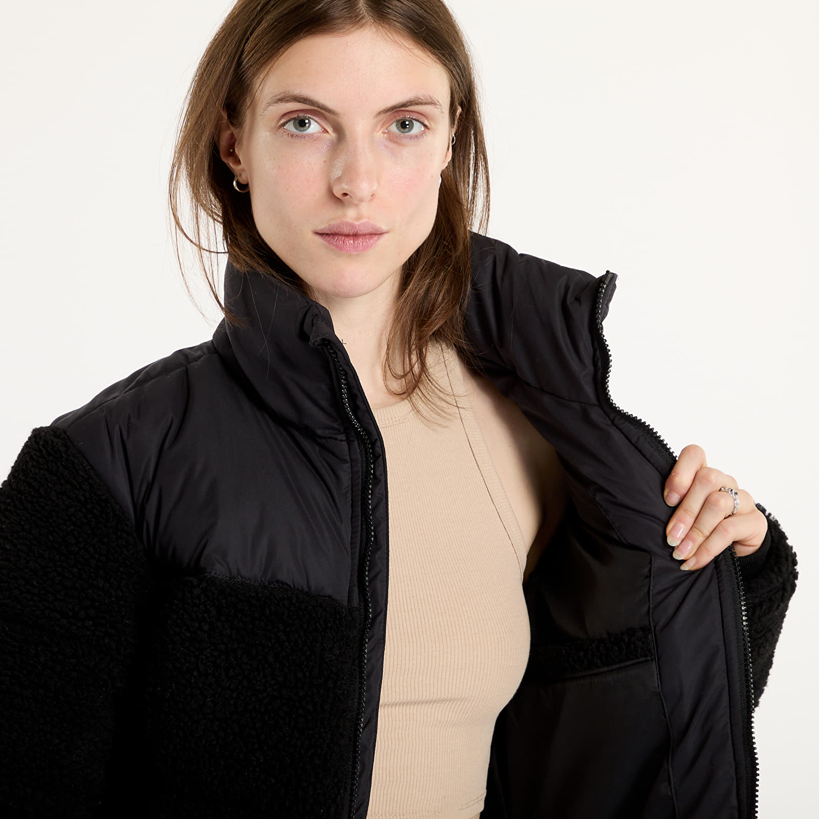 Chaquetas Urban Classics Ladies Short Sherpa Mix Puffer Jacket Black/ Black