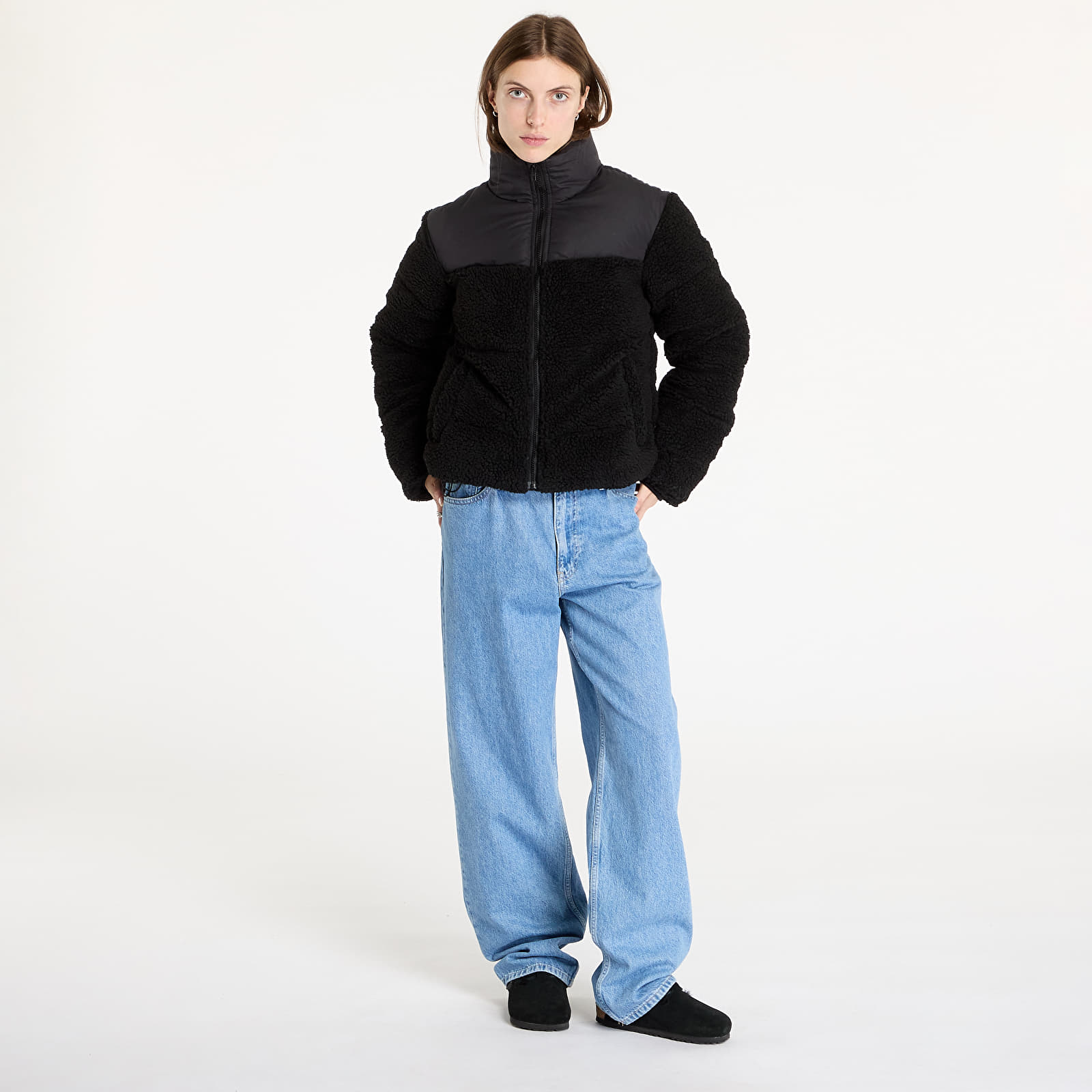 Chaquetas Urban Classics Ladies Short Sherpa Mix Puffer Jacket Black/ Black