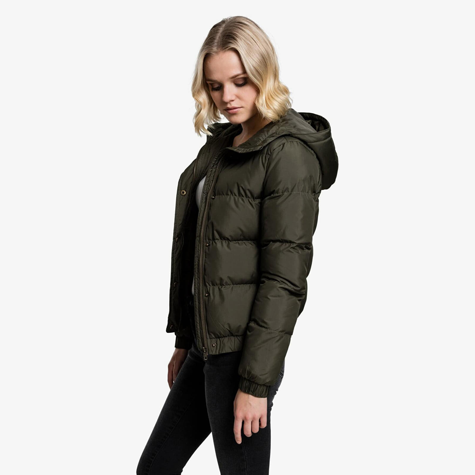Bundy Urban Classics Ladies Hooded Puffer Jacket Dark Olive