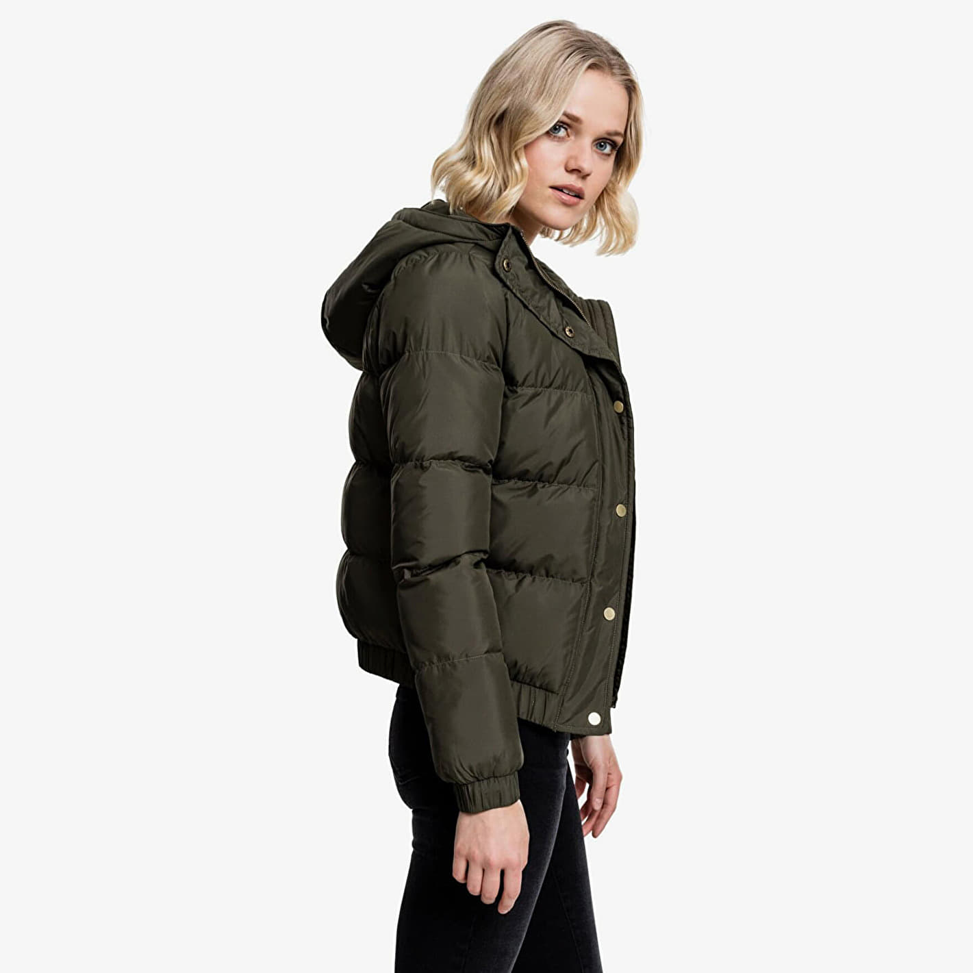 Jachetă Urban Classics Ladies Hooded Puffer Jacket Dark Olive - 1 | YEO