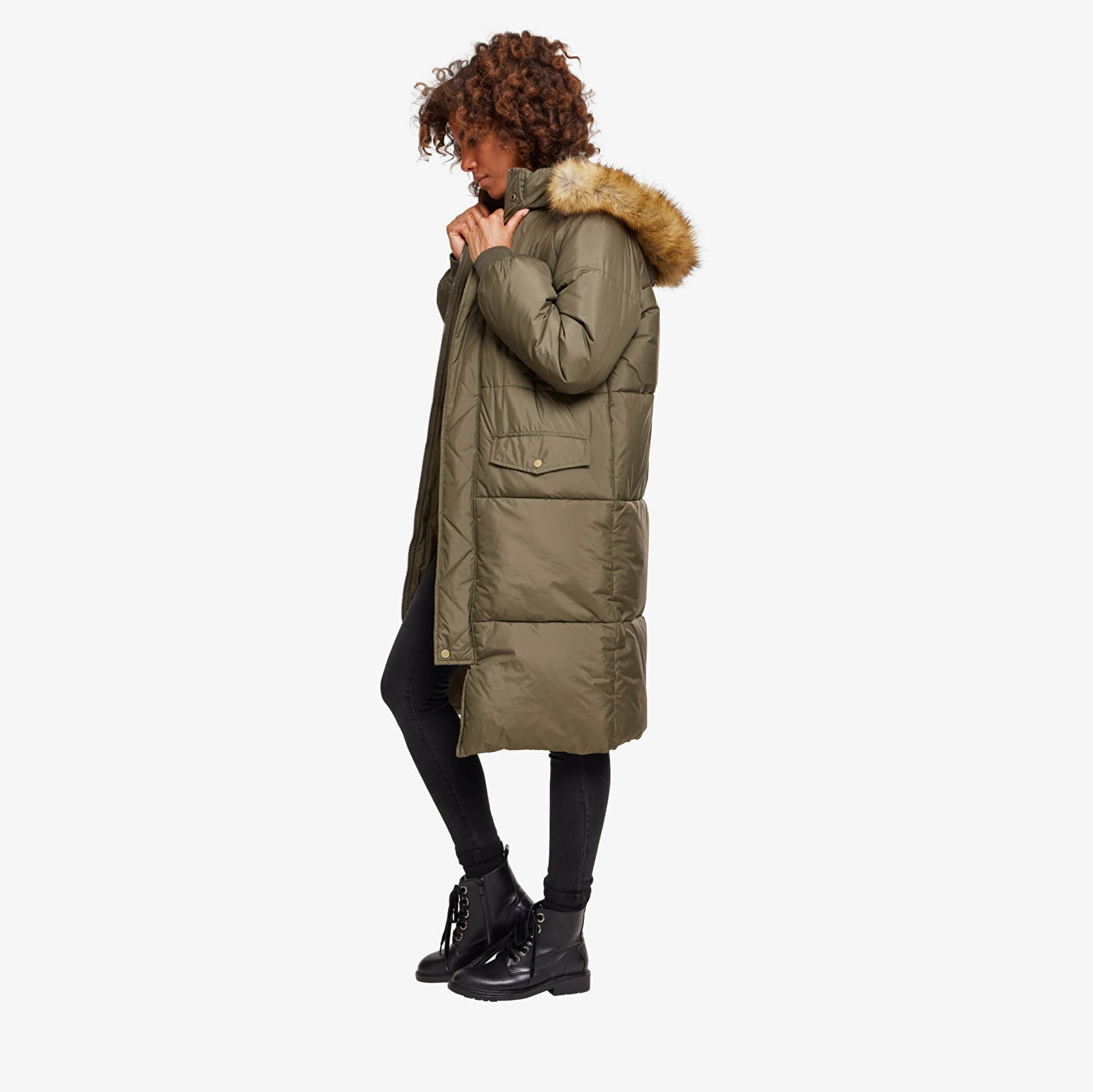 Jakker og frakker Urban Classics Ladies Oversize Faux Fur Puffer Coat Darkolive/ Beige