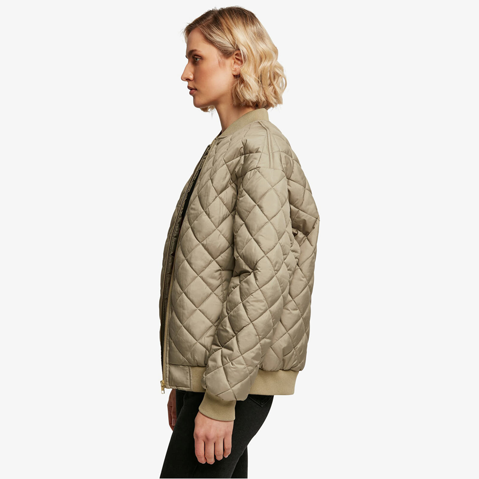 Bombery Urban Classics Ladies Oversized Diamond Quilted Bomber Jacket Khaki