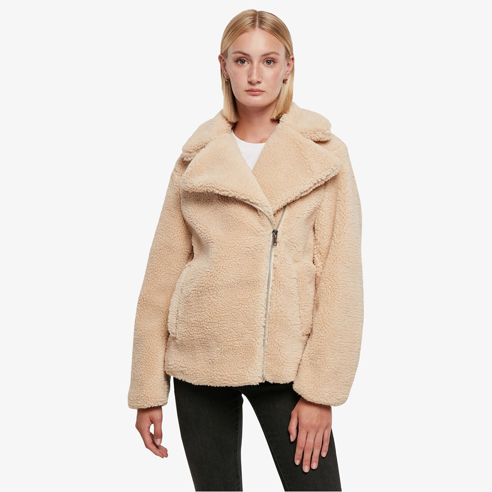 Jachetă Urban Classics Ladies Sherpa Biker Jacket Unionbeige