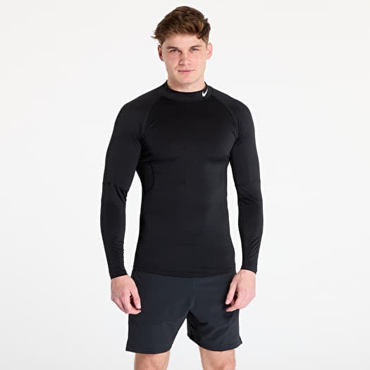 Nike Pro Men's Dri-FIT Fitness Mock-Neck Long-Sleeve Top Black/ White