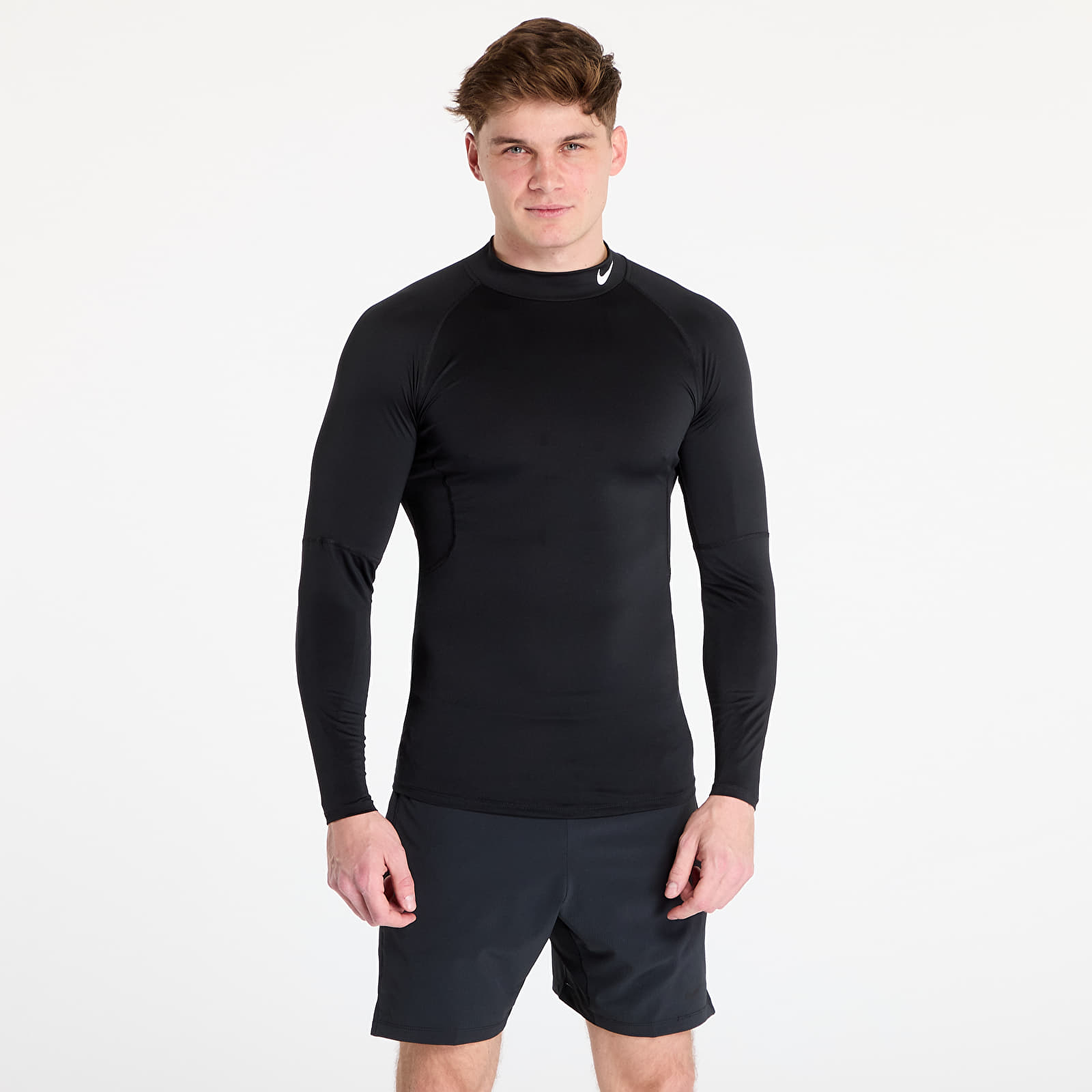 Heren tanktops Nike Pro Men's Dri-FIT Fitness Mock-Neck Long-Sleeve Top Black/ White