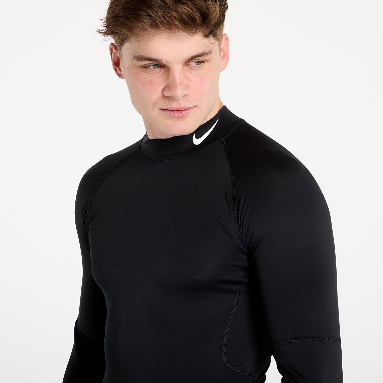 Heren tanktops Nike Pro Men's Dri-FIT Fitness Mock-Neck Long-Sleeve Top Black/ White