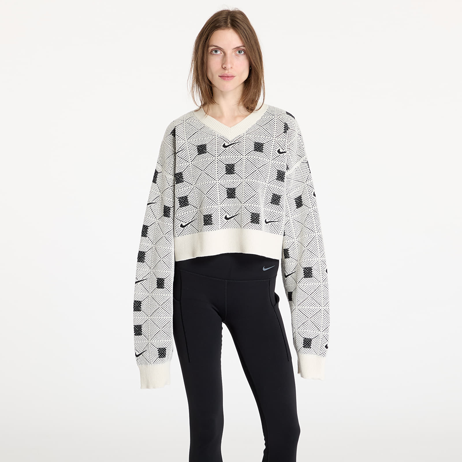 Swetry damskie Nike Naomi Osaka Women's Engineered Knit Sweater Pale Ivory/ Black/ Light Orewood Brown