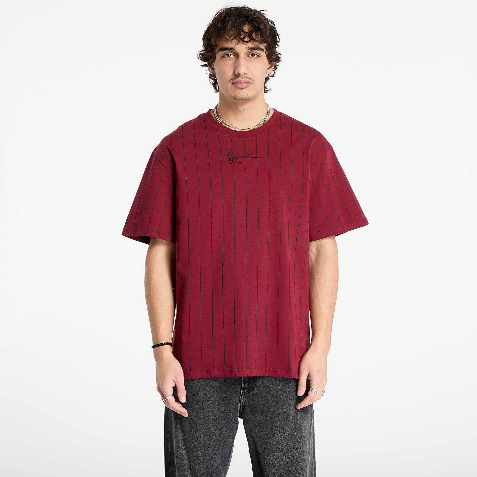 T-Shirts Karl Kani Small Signature Essential Pinstripe Tee light Dark Red/ Black