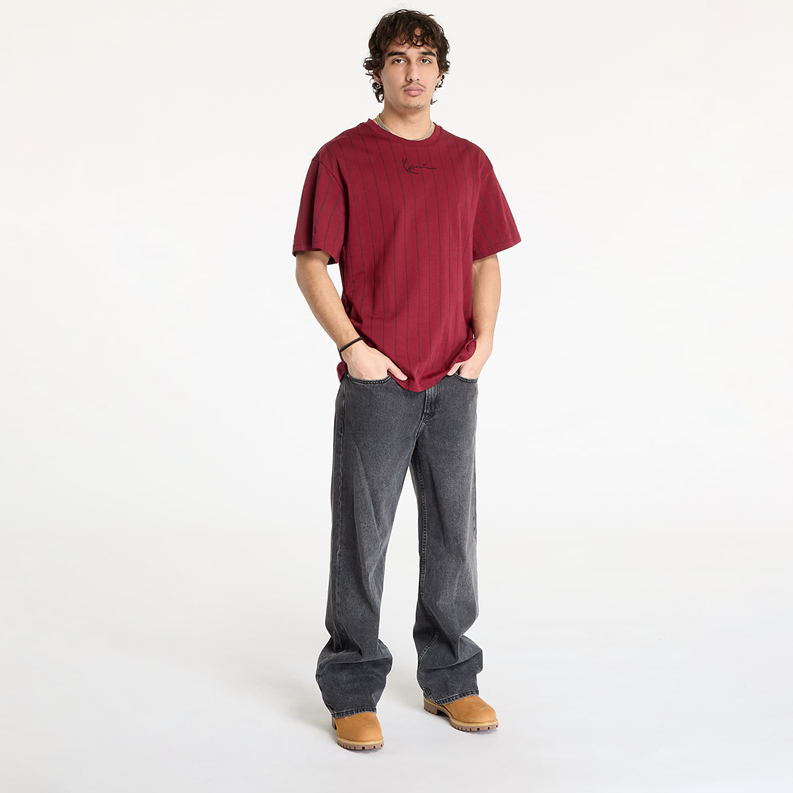 T-shirt Karl Kani Small Signature Essential Pinstripe Tee light Dark Red/ Black XXL