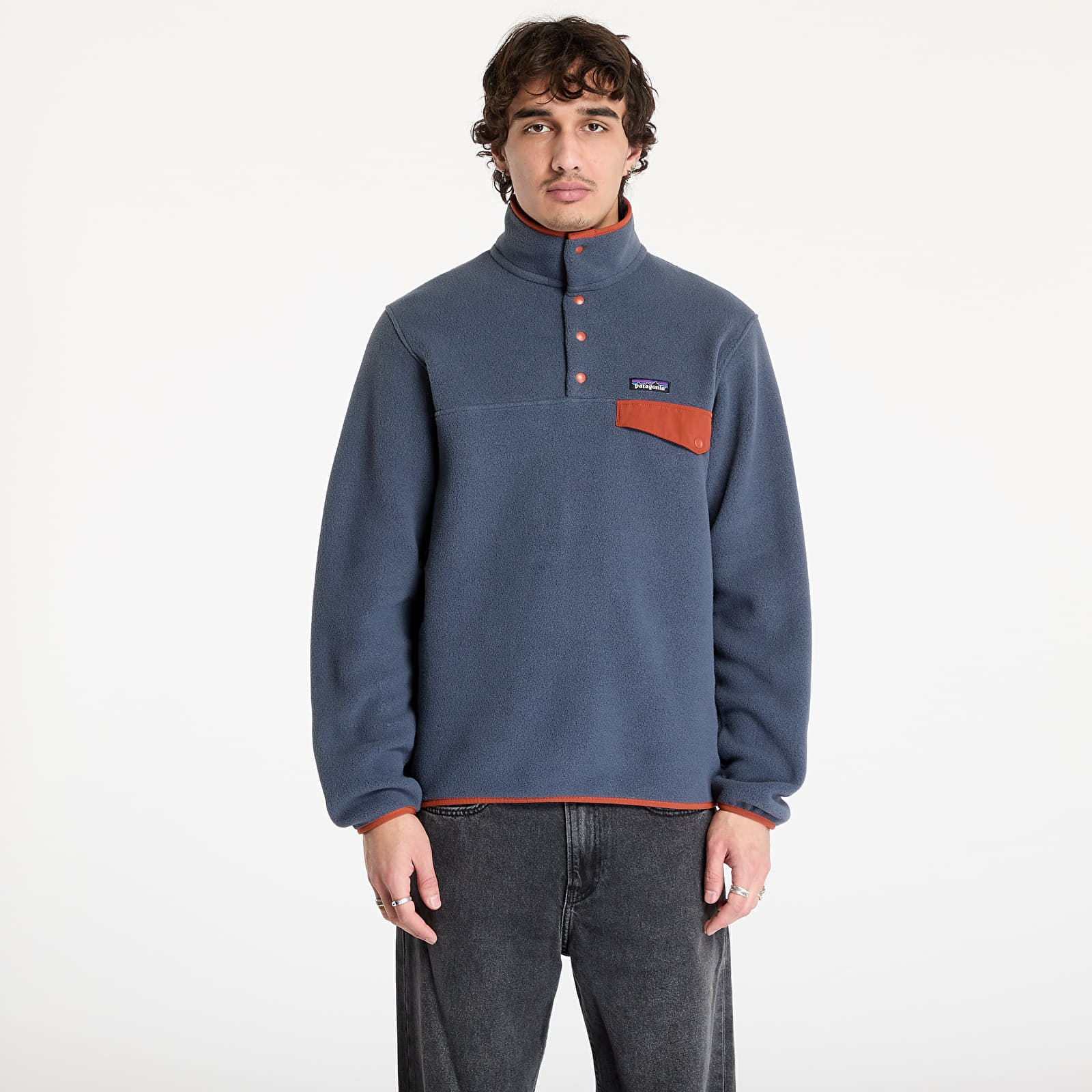 Mikine Patagonia M's LW Synch Snap-T P/O Smolder Blue/ Burnished Red