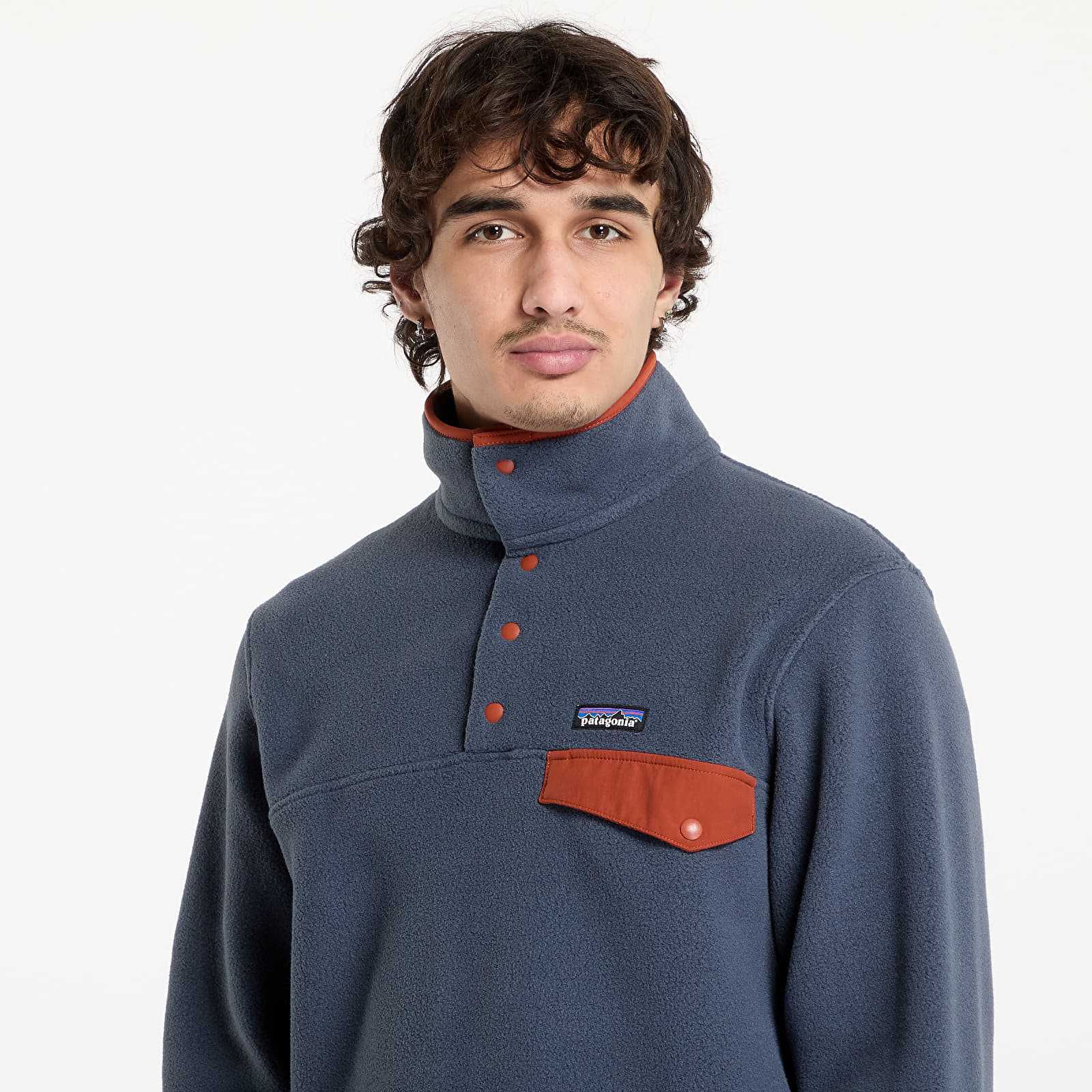 Mikine Patagonia M's LW Synch Snap-T P/O Smolder Blue/ Burnished Red