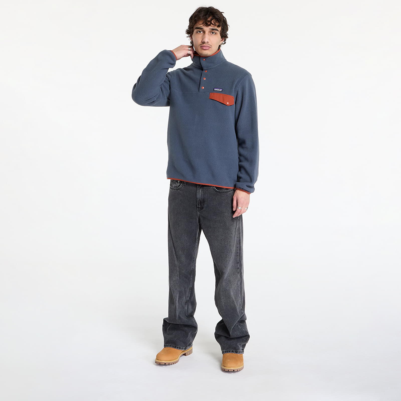 Mikine Patagonia M's LW Synch Snap-T P/O Smolder Blue/ Burnished Red