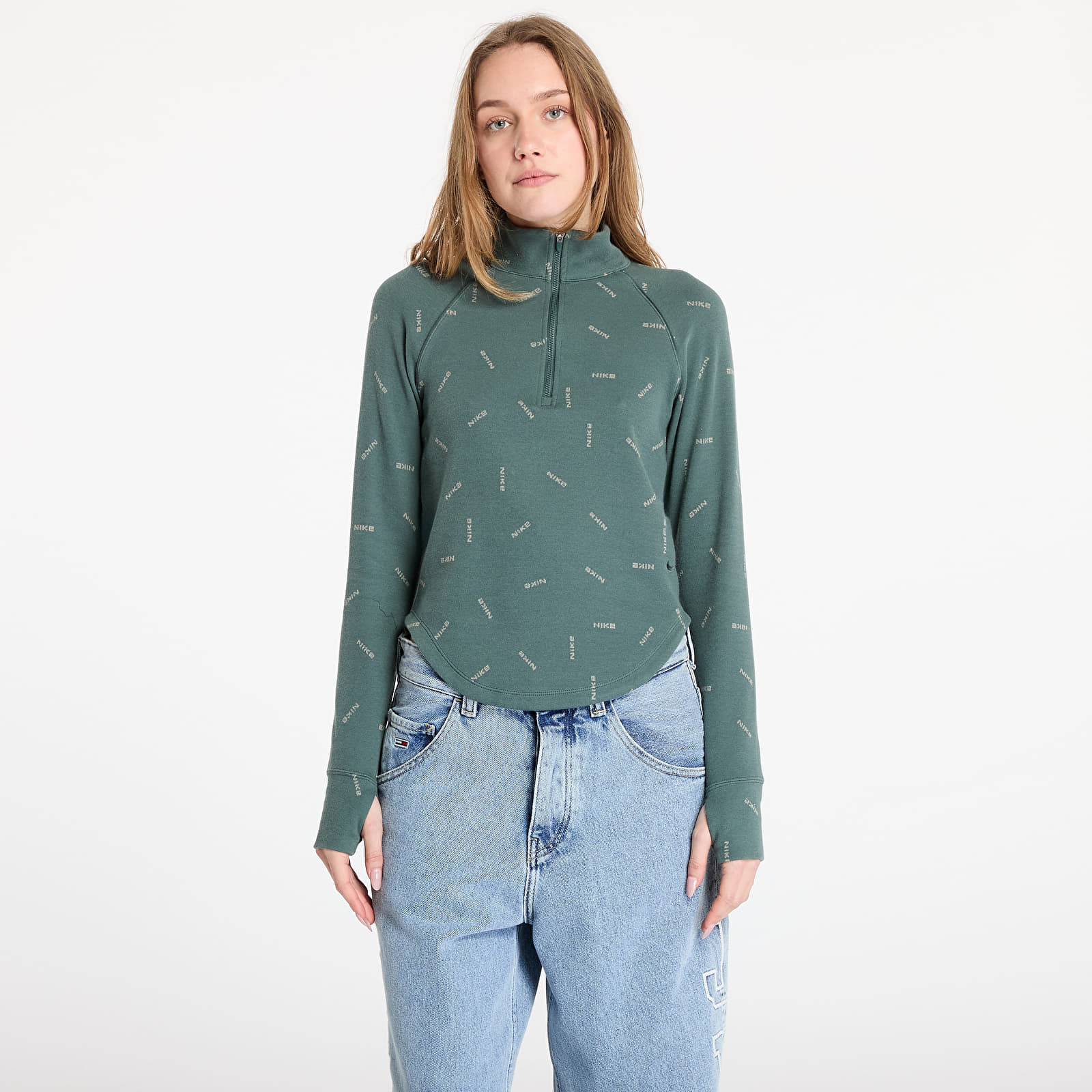 T-shirts Nike Sportswear Women's Slim 1/2-Zip Long-Sleeve Logo Top Vintage Green/ Light Army/ Vintage Green
