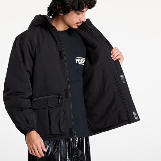 Men's jackets PLEASURES Run Hooded Jacket Black | Queens