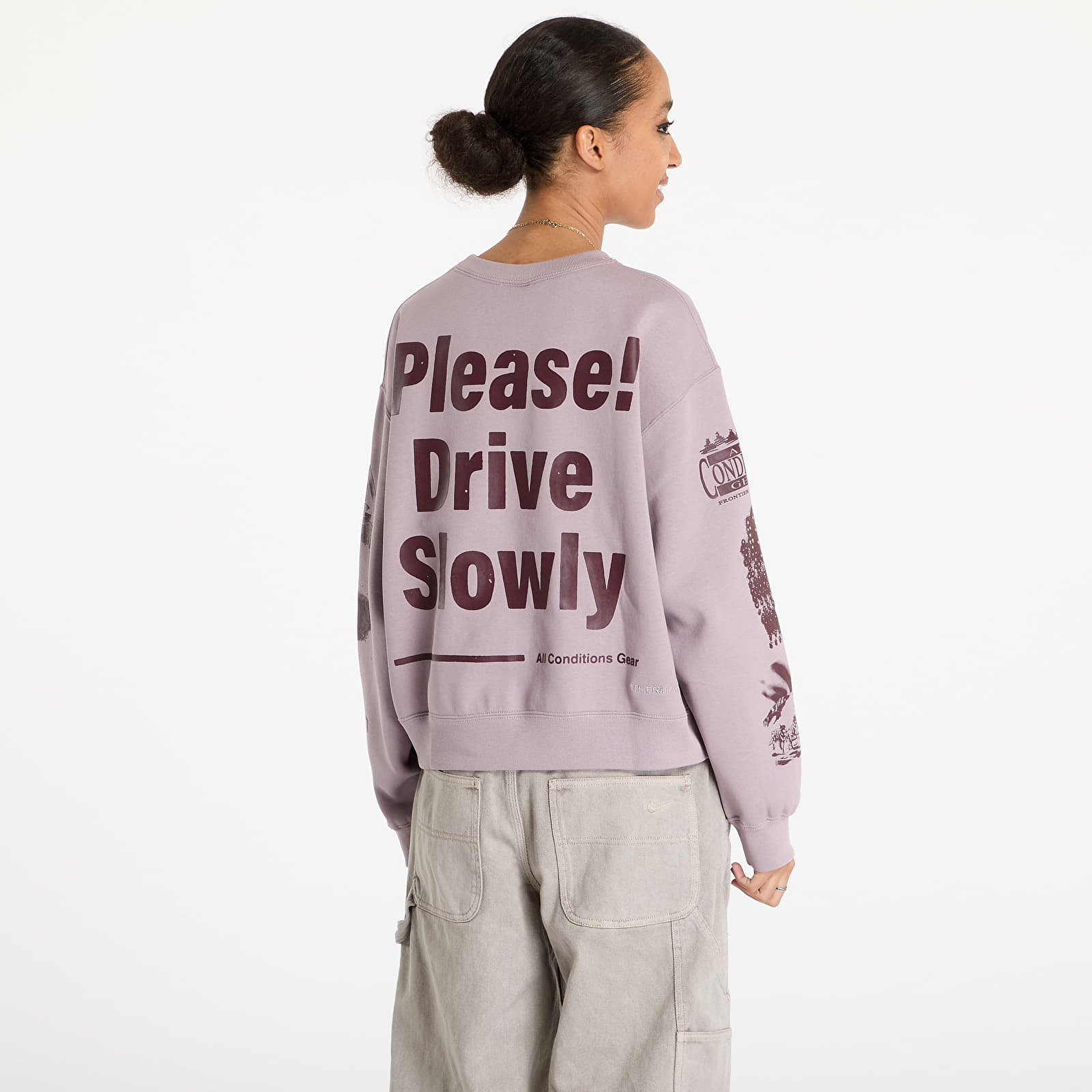 Hoodies and sweatshirts Nike ACG Tuff Fleece Women s Therma FIT Repel Crew Neck Sweatshirt Lt Violet Ore Burgundy Crush Queens