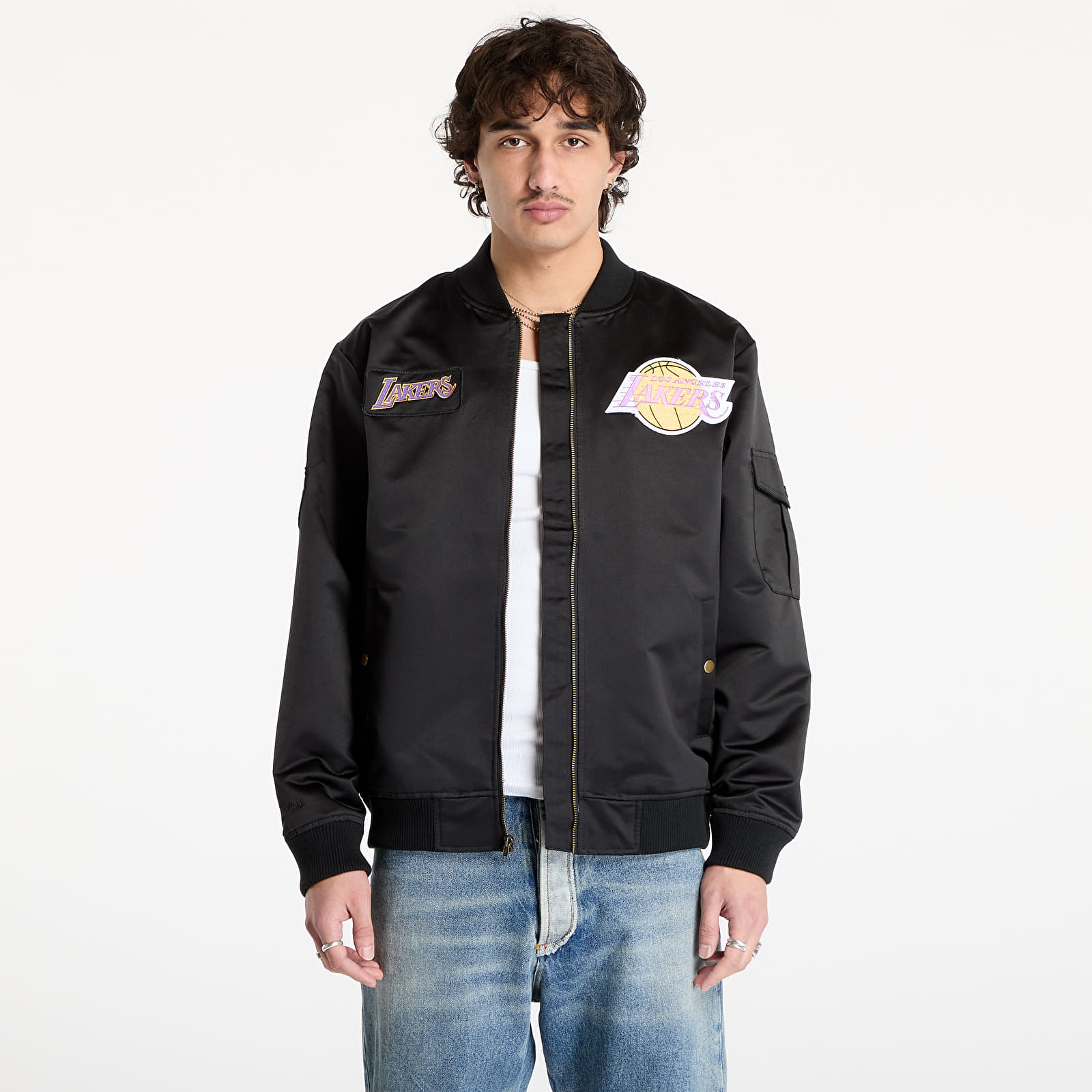 Meeste jakid Mitchell & Ness NBA Team Leader Satin Vintage Logo Lakers Bomber Black