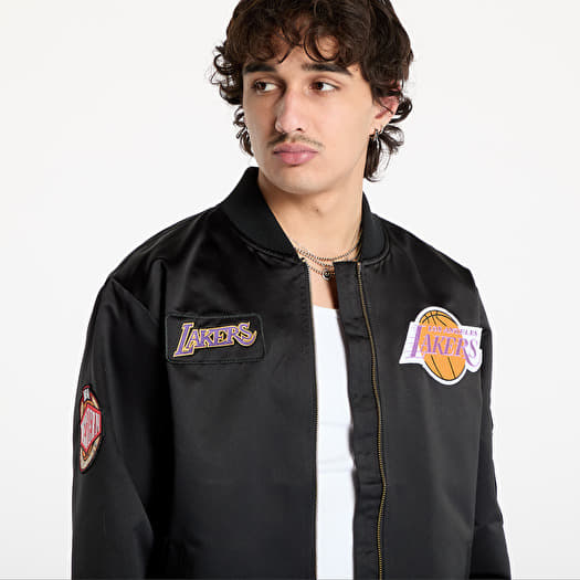 Men s jackets Mitchell Ness NBA Team Leader Satin Vintage Logo Lakers Bomber Black Queens