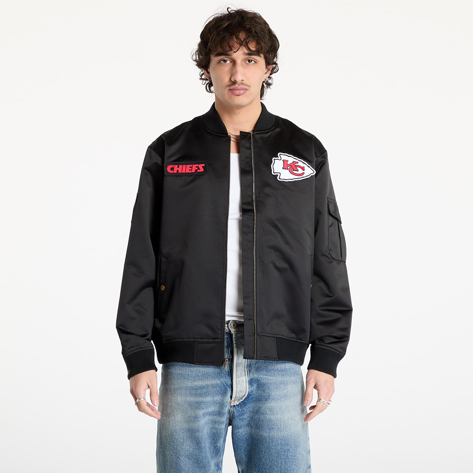 Meeste jakid Mitchell & Ness NFL Team Leader Satin Vintage Logo Chiefs Bomber Black