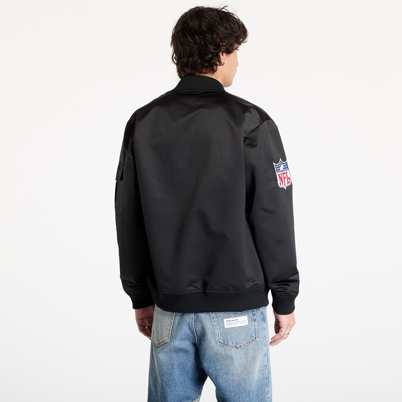 Muške jakne Mitchell & Ness NFL Team Leader Satin Vintage Logo Raiders Bomber Black