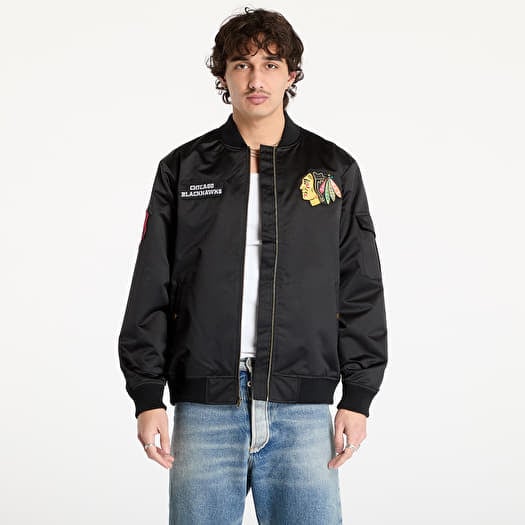 Mitchell & Ness NHL Team Leader Satin Current Logo Blackhawks Bomber Black