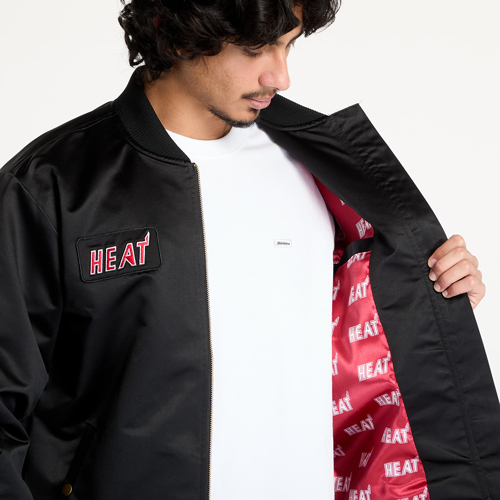 Men's jackets Mitchell & Ness NBA Team Leader Satin Vintage Logo Heat Bomber Black