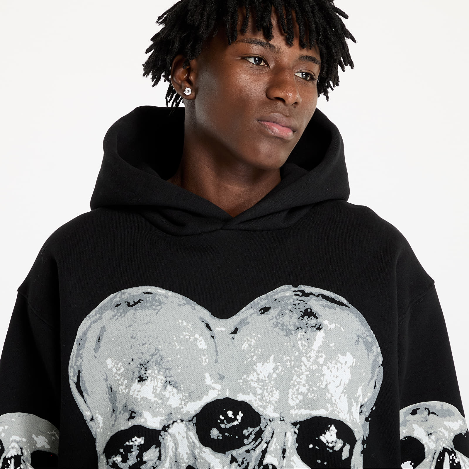 Men s sweatshirts PLEASURES Double Skull Hoodie Black Queens