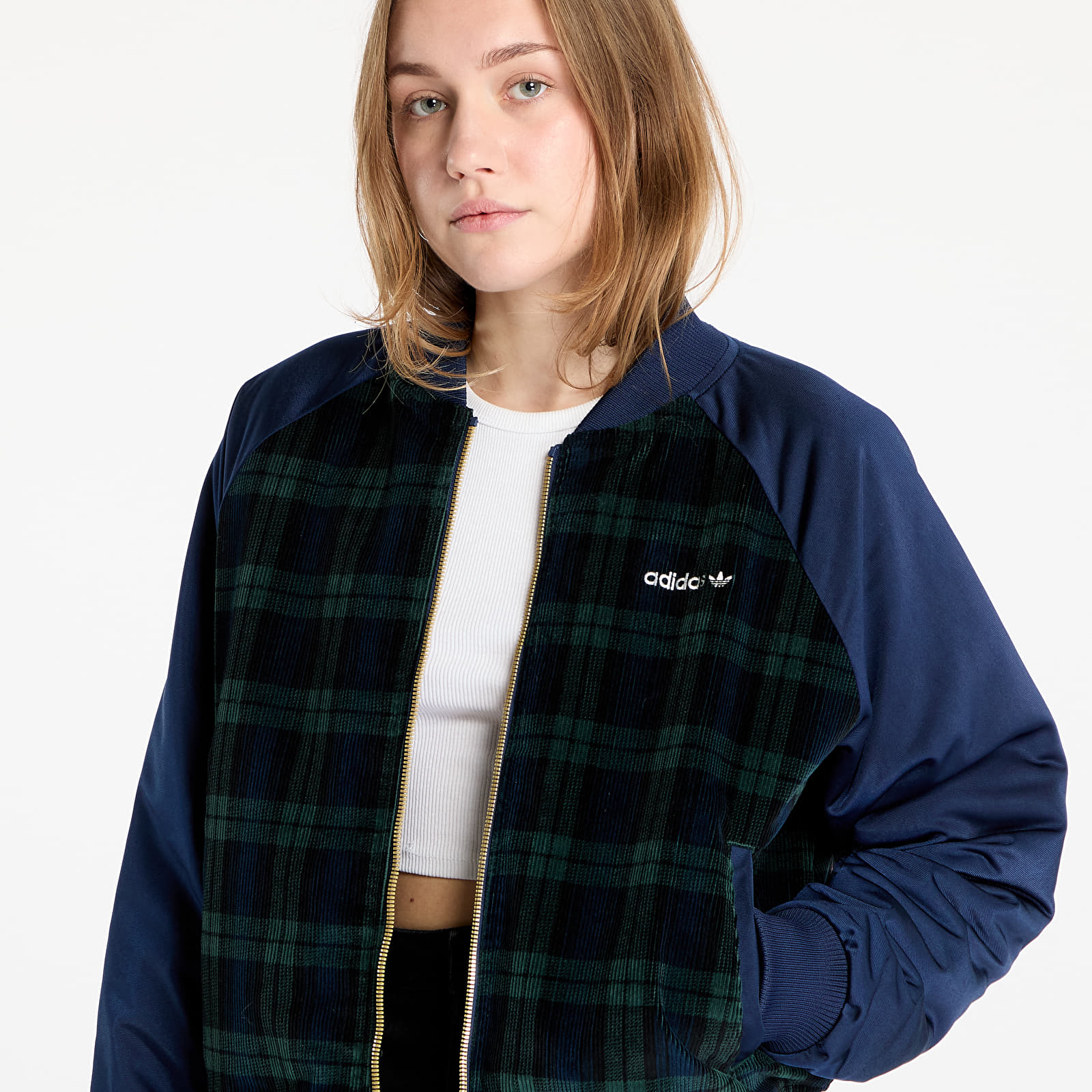 Women s jackets adidas Tartan Jacket Night Indigo Black Green Queens