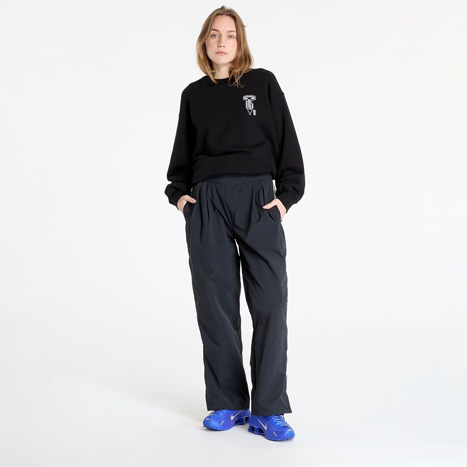 Najlonske hlače Nike Sportswear Collection Women's Asymmetric Waist Trousers Black/ Lt Iron Ore/ White