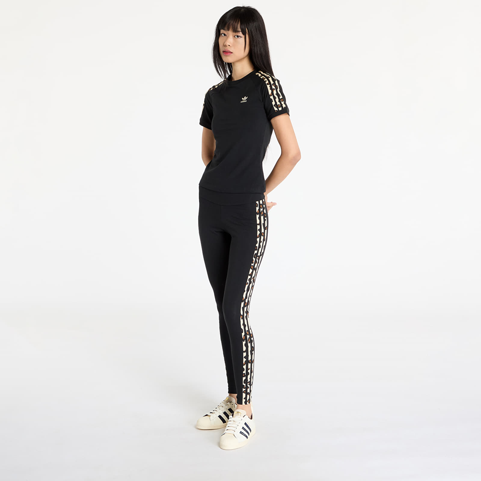 Women's T-shirts adidas Leopard 3-Stripes T-Shirt Black