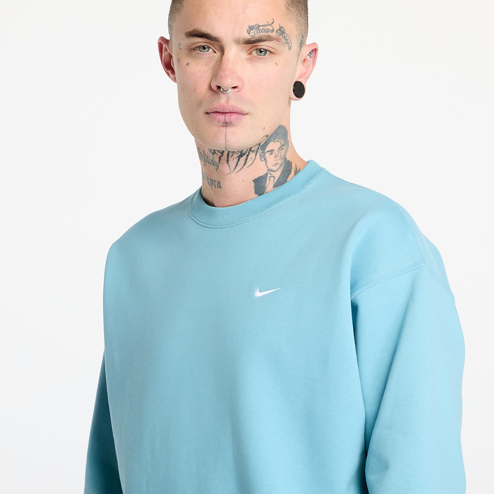 Bluzy męskie Nike Solo Swoosh Men's Fleece Crew Denim Turquoise/ White