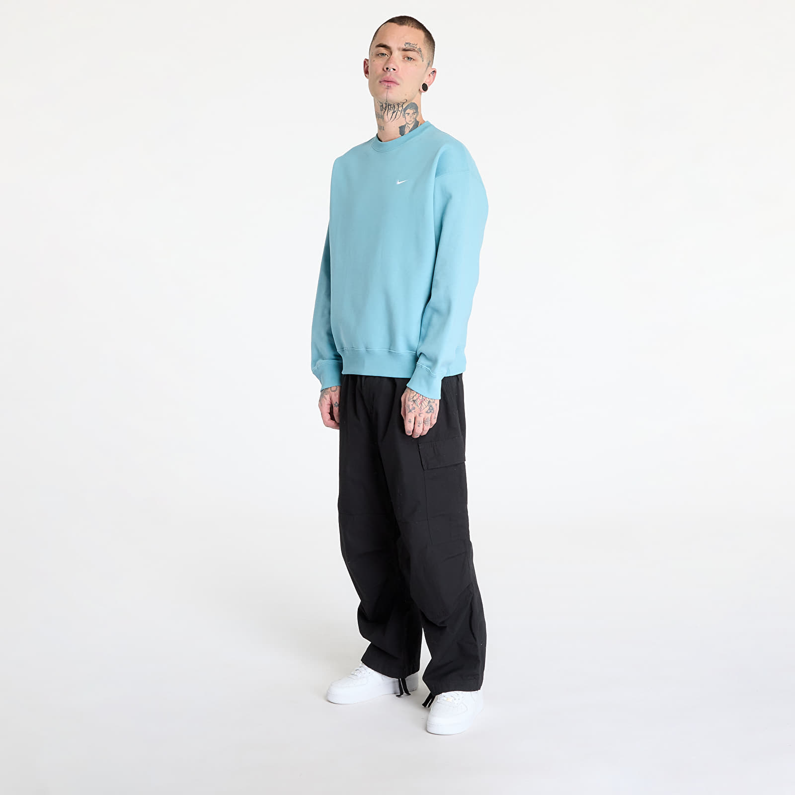 Bluzy męskie Nike Solo Swoosh Men's Fleece Crew Denim Turquoise/ White
