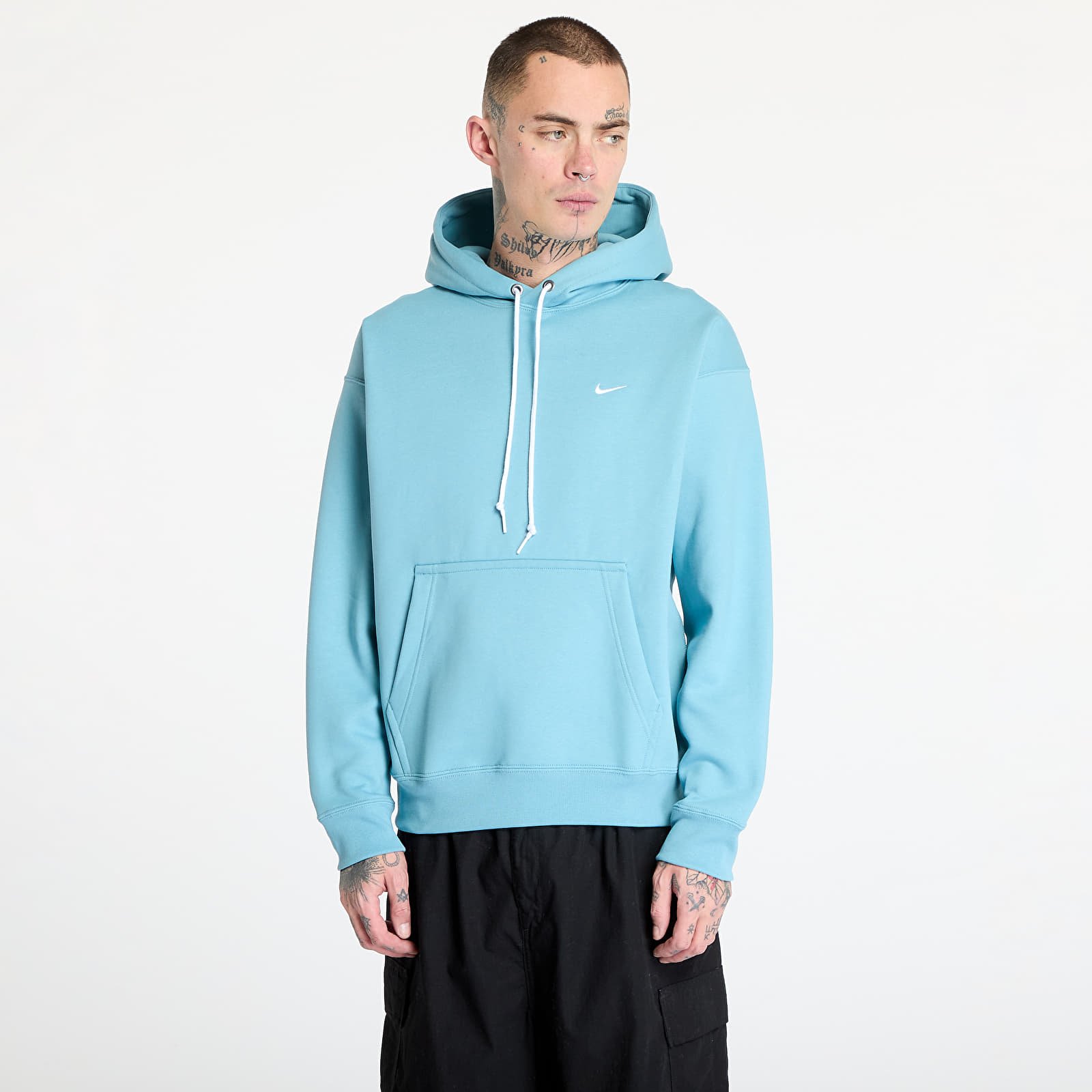 Bluzy męskie Nike Solo Swoosh Men's Fleece Pullover Hoodie Denim Turquoise/ White