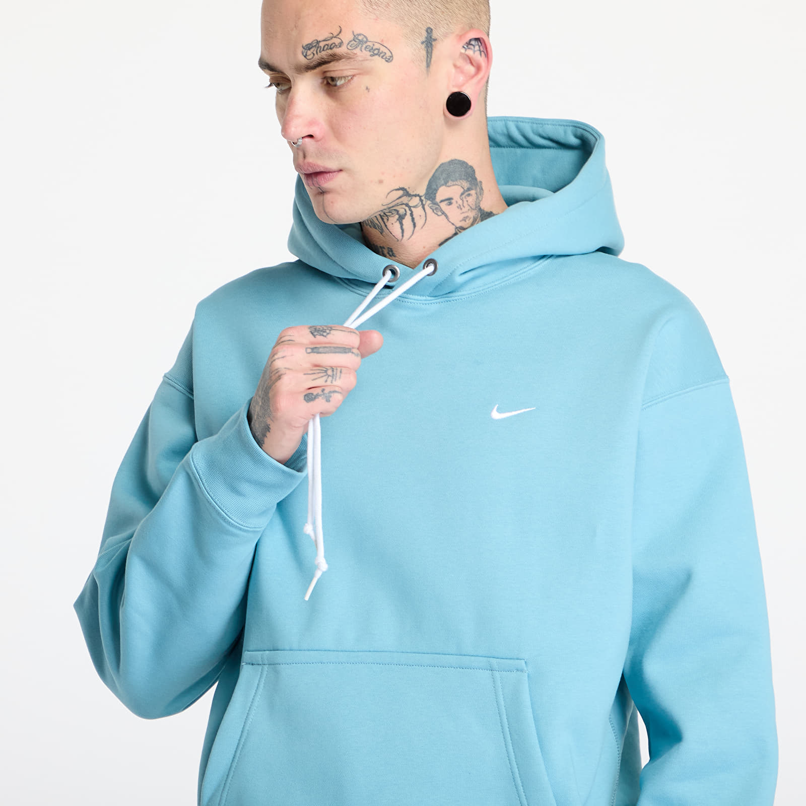 Bluzy męskie Nike Solo Swoosh Men's Fleece Pullover Hoodie Denim Turquoise/ White