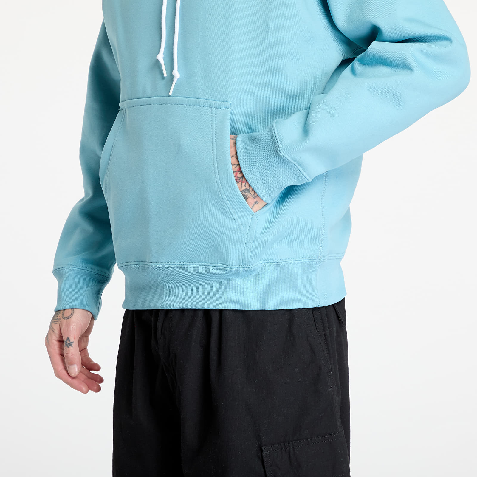 Bluzy męskie Nike Solo Swoosh Men's Fleece Pullover Hoodie Denim Turquoise/ White