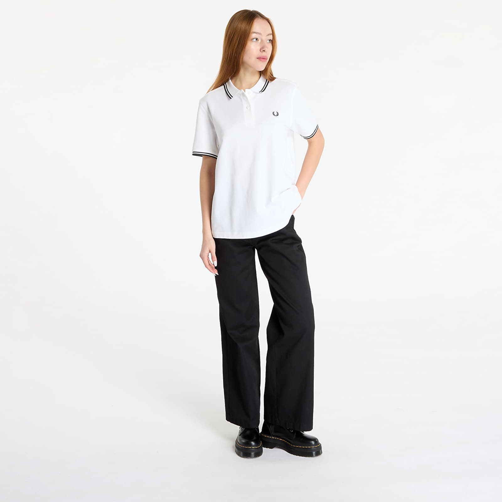 Dámská trička FRED PERRY Twin Tipped Polo Shirt White