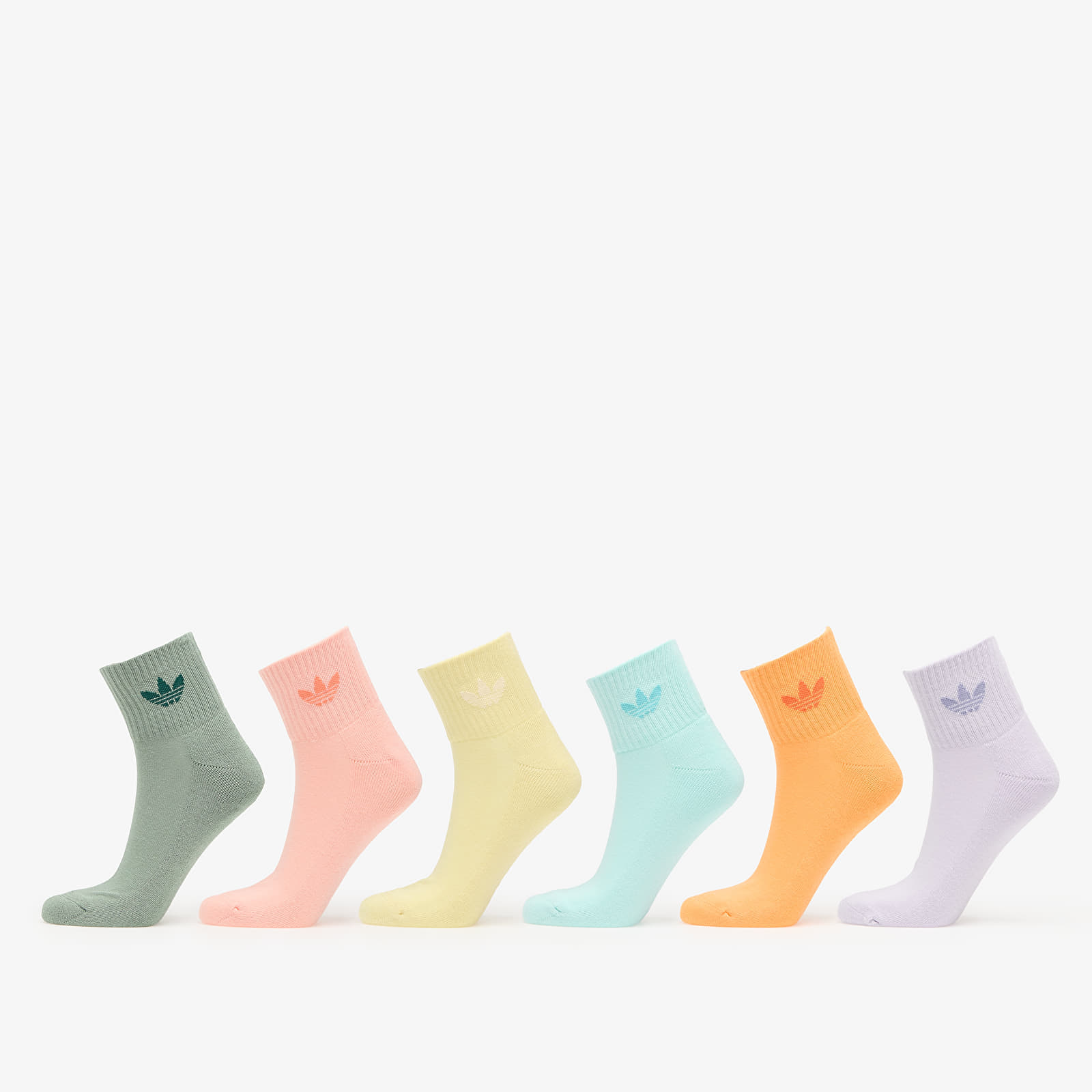 Men's socks adidas Mid Ankle Sock 6-Pack Silver Green/ Glow Pink/ Powder Yellow