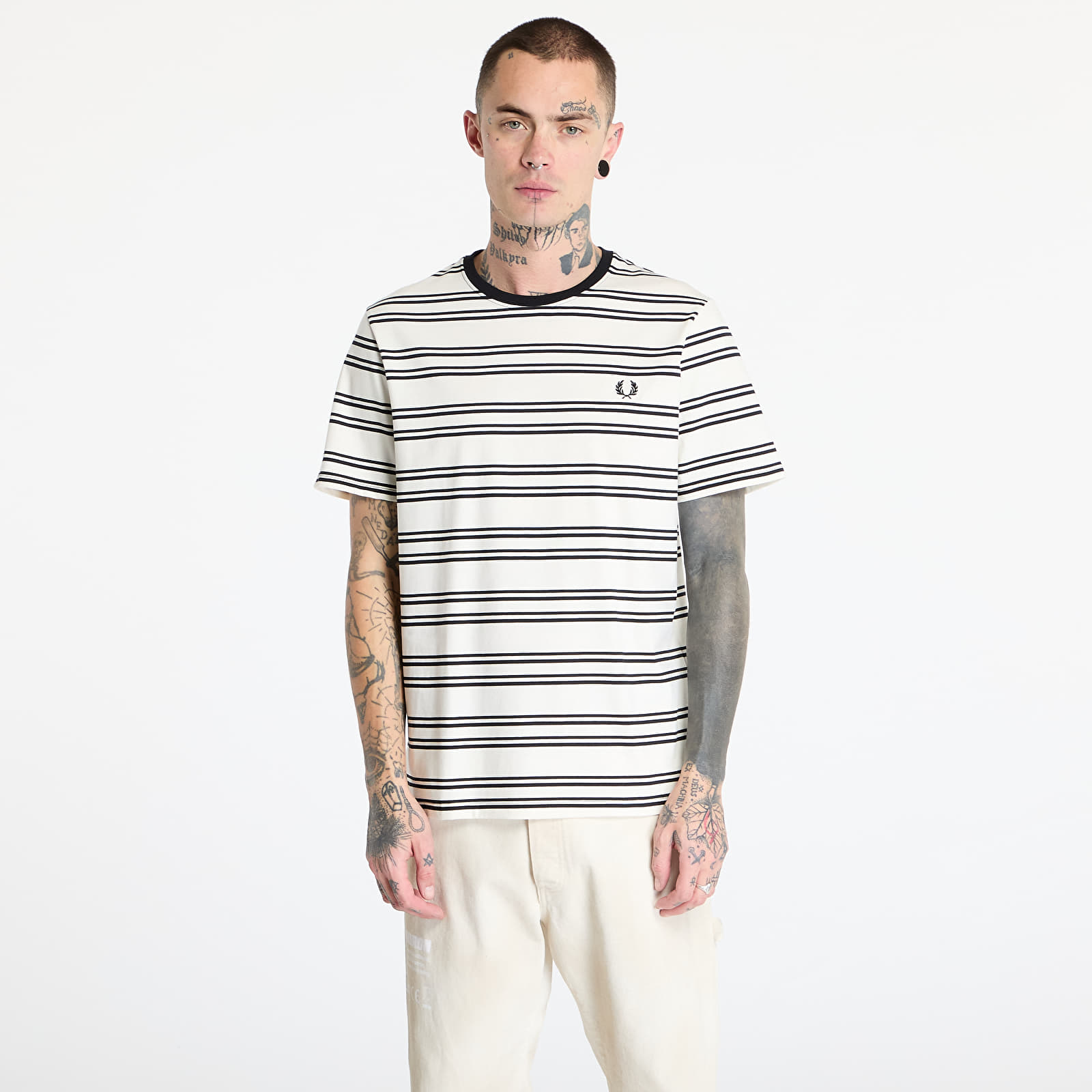 Men's T-shirts FRED PERRY Sport Fine Stripe T-Shirt Ecru/ Black
