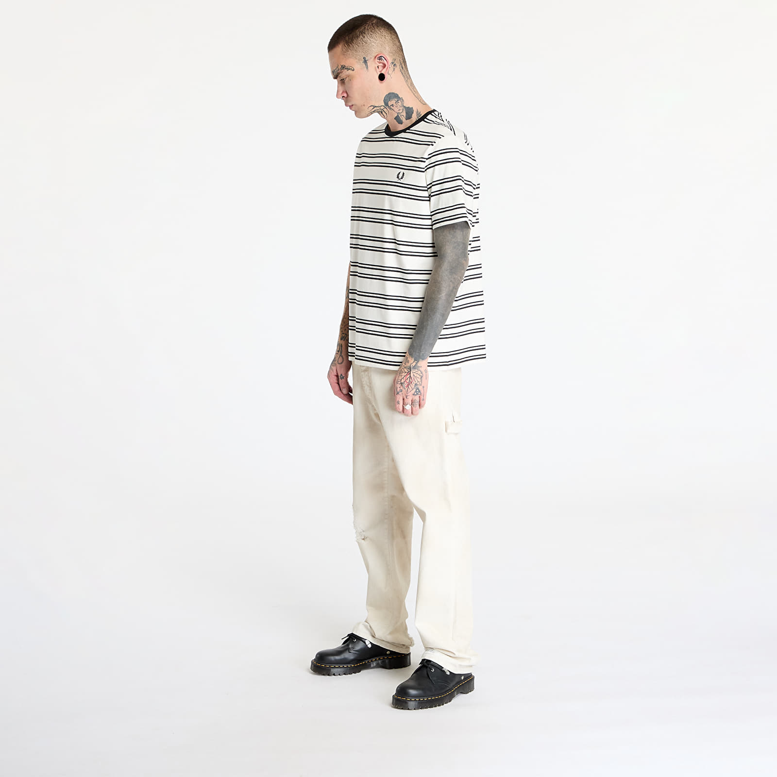 Men's T-shirts FRED PERRY Sport Fine Stripe T-Shirt Ecru/ Black