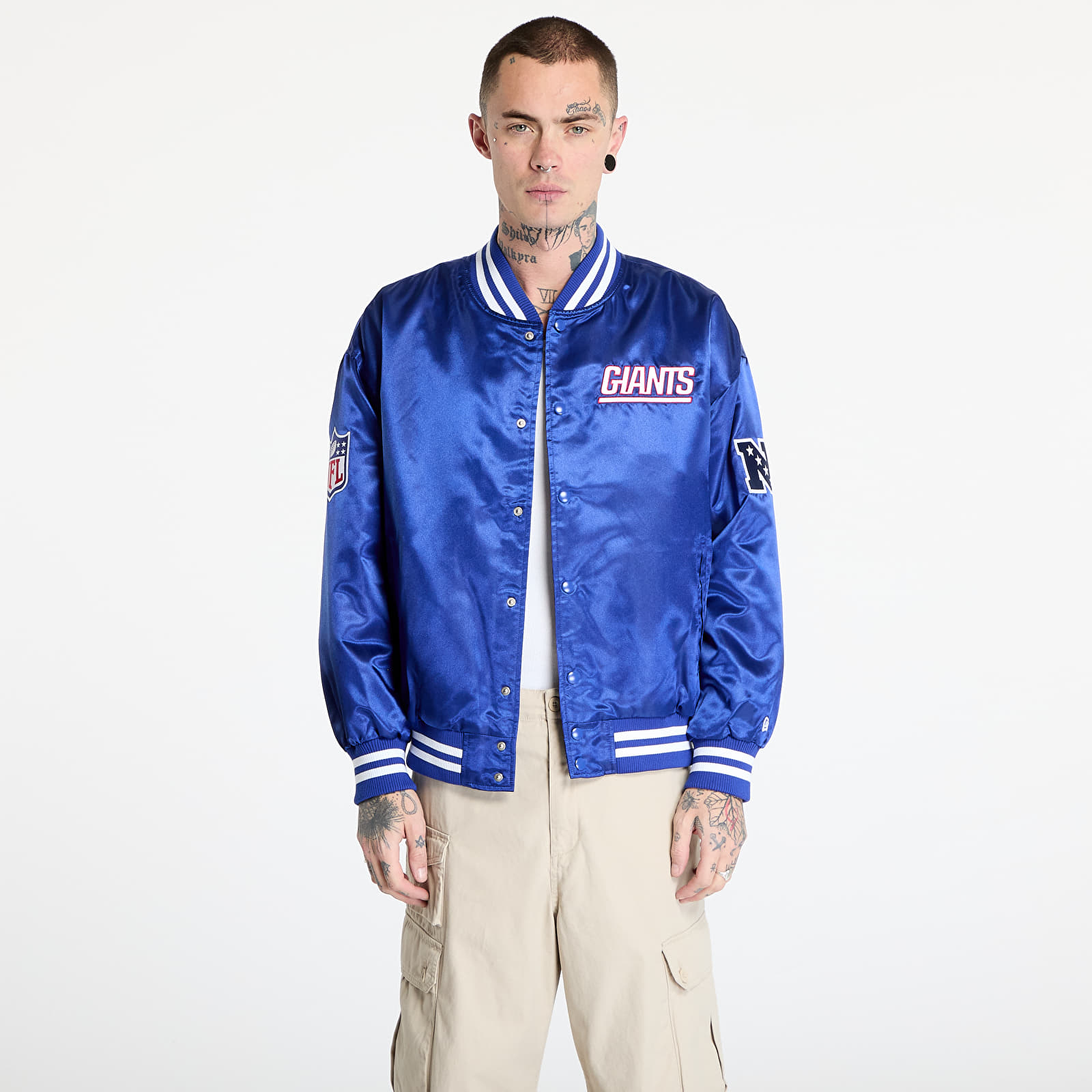 Men's bombers New Era New York Giants NFL Satin Bomber Jacket UNISEX Calming Blue/ White