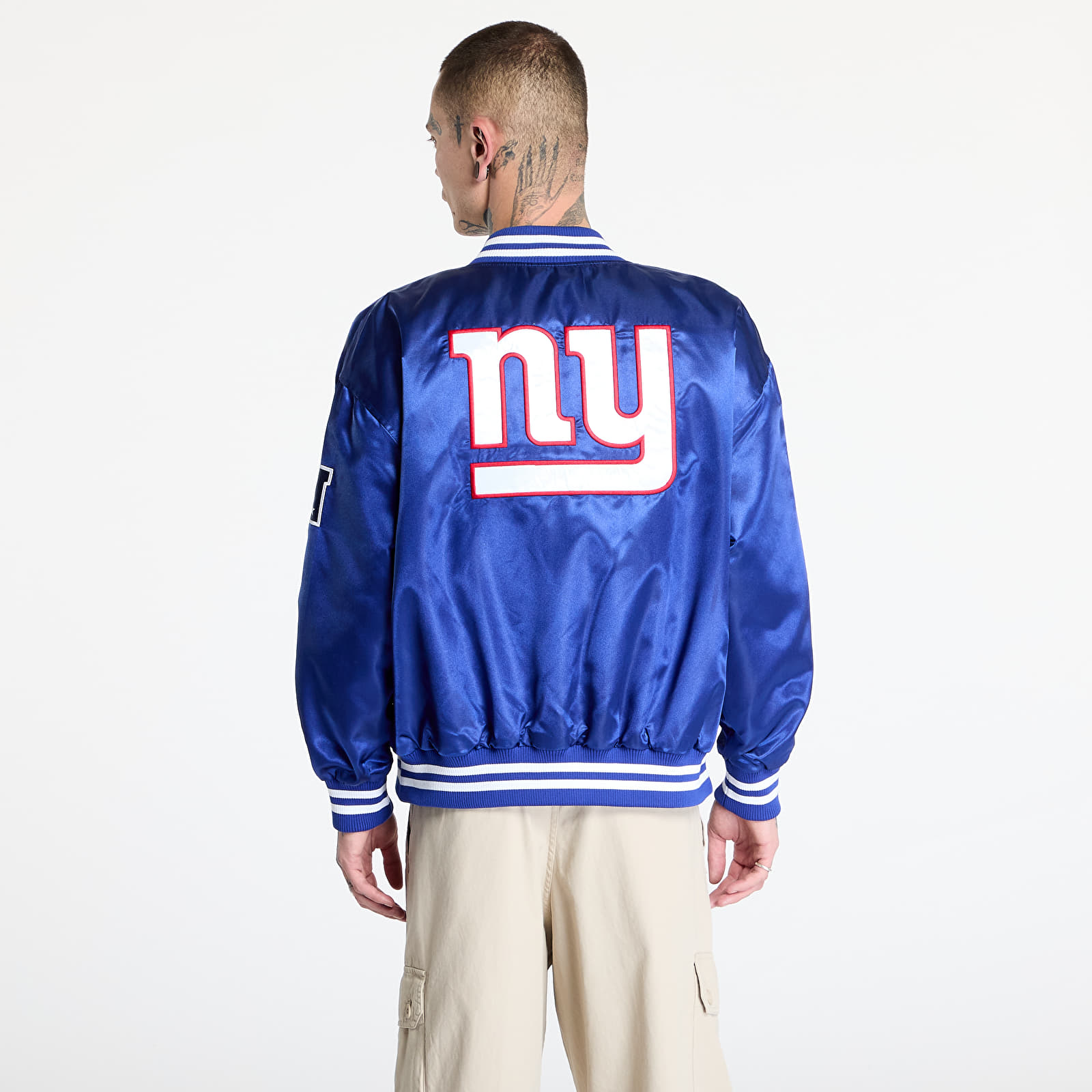 Men's bombers New Era New York Giants NFL Satin Bomber Jacket UNISEX Calming Blue/ White