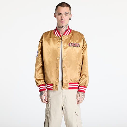 New Era San Francisco 49Ers NFL Beige Satin Bomber Jacket UNISEX Bronze/ Scarlet