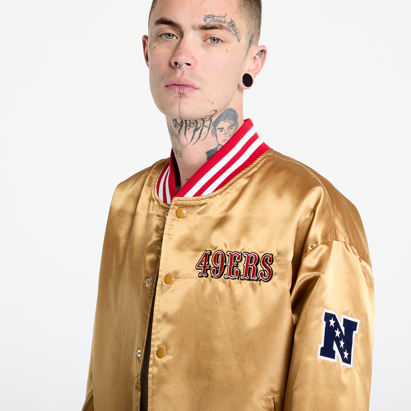 Men's bombers New Era San Francisco 49Ers NFL Beige Satin Bomber Jacket UNISEX Bronze/ Scarlet