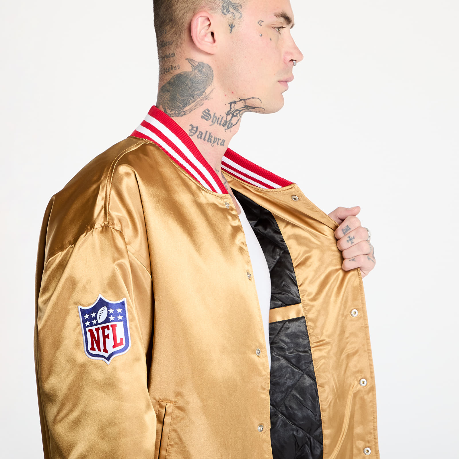 Men's bombers New Era San Francisco 49Ers NFL Beige Satin Bomber Jacket UNISEX Bronze/ Scarlet